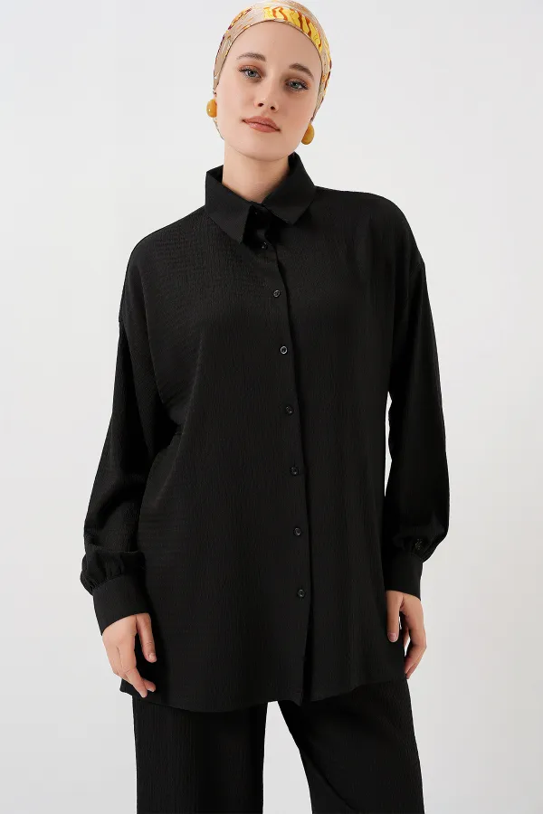 Kadın Örme Tesettür Alt Üst Takım 6711 - Siyah