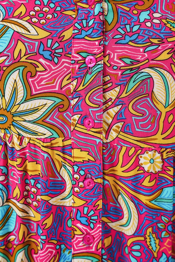 Kadın Desenli Uzun Tesettür Elbise 2585 - Çok Renkli