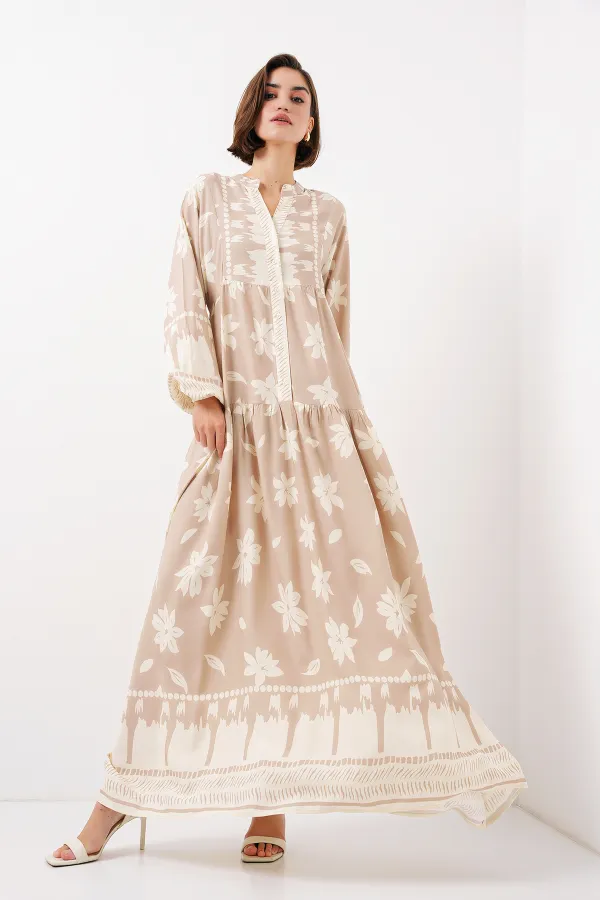 Robe hijab à motifs authentiques 2423 - Vison