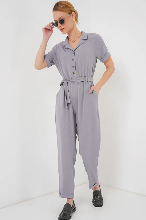 Women's Short Sleeve Ayrobin Jumpsuit 7030 - Gray