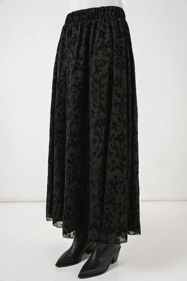 Kadın Desenli Astarlı Etek 8075 - Siyah