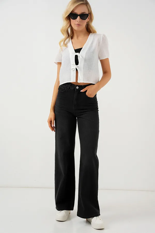 Chemisier court à manches courtes pour femme 958 - Blanc