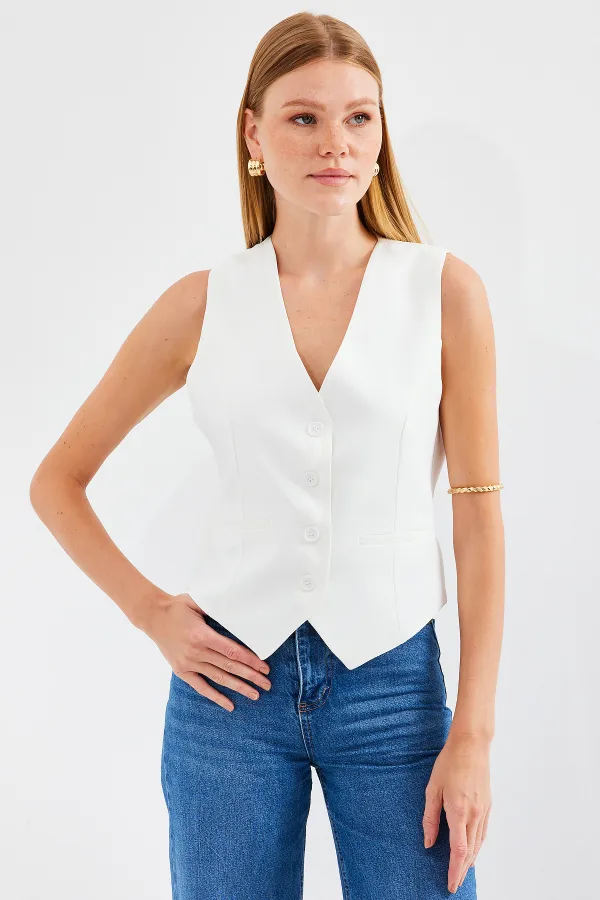 6796 Short Woven Vest - Ecru