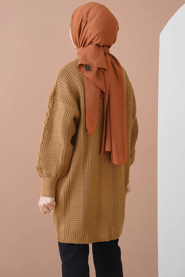15768 Hijab Knitwear Cardigan - Tan