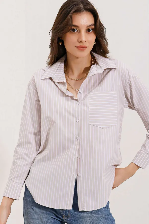 Chemise rayée oversize 20205 - Crème