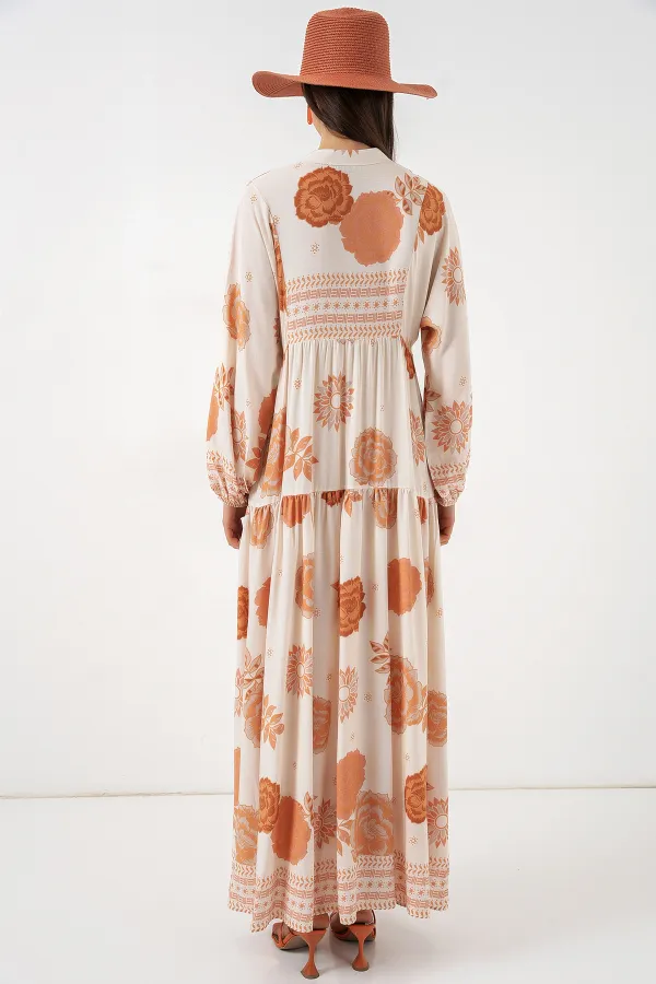 Robe longue hijab à motifs pour femme 2585 - Orange foncé