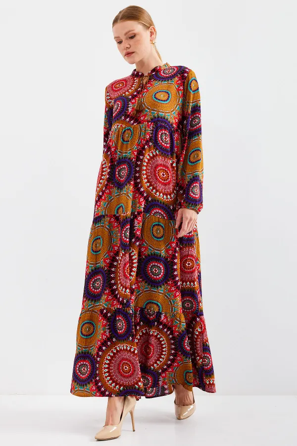 1627 Lace-Up Hijab Dress - A.Mustard