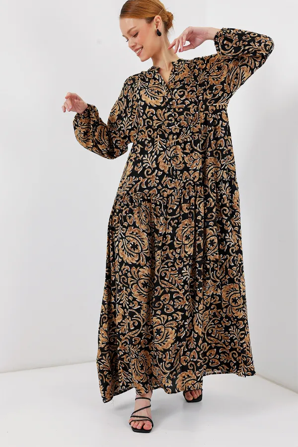 Robe hijab à motifs authentiques 2423 - Noir 10