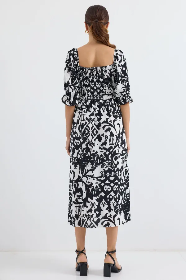 2512 Patterned Slit Dress - Black