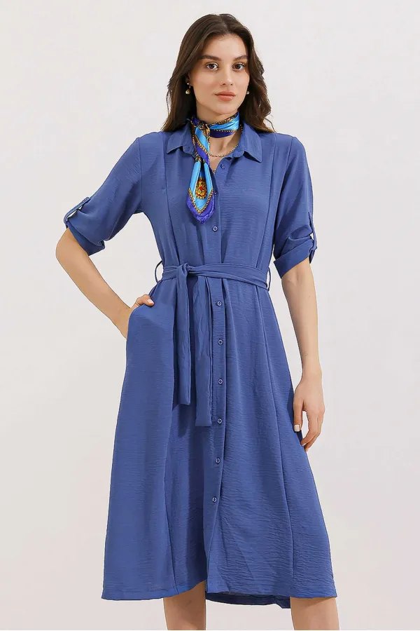 Women's Indigo Belted Shirt Dress 2442