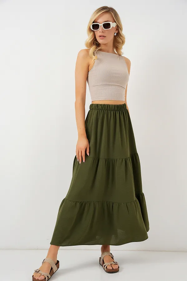 Kadın Ayrobin Uzun Etek 8048 - Haki