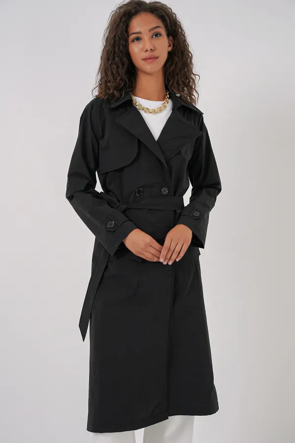 5938 Double-Breasted Trench Coat - Black