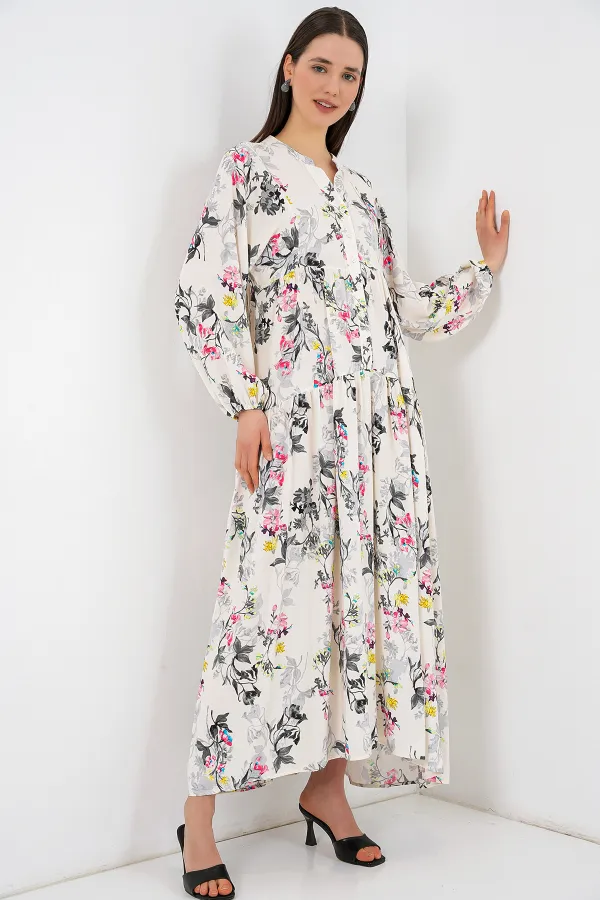 Robe longue hijab à motifs pour femme 2585 - Gris clair