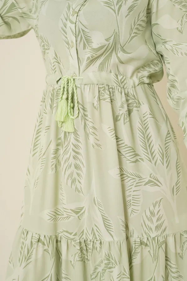 2145 Patterned Hijab Dress - Light Green 2145 Patterned Hijab Dress - Light Green