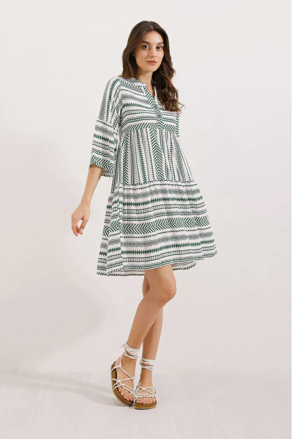 1975 Ethnic Pattern Dress - Khaki