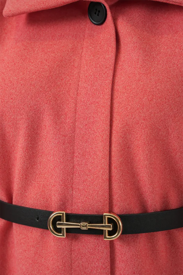 Kadın Kemerli Kaşe Panço 9170 - Somon