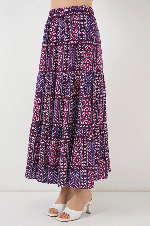 Women's Patterned Long Skirt 8053 - Purple