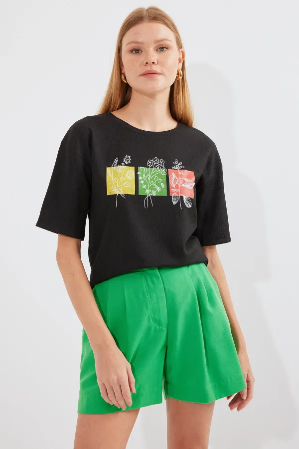 T-shirt basique imprimé en maille 913 - Noir