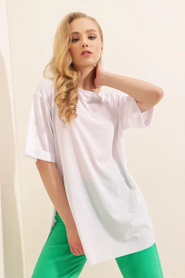 T-shirt oversize fendu 4123 - Blanc