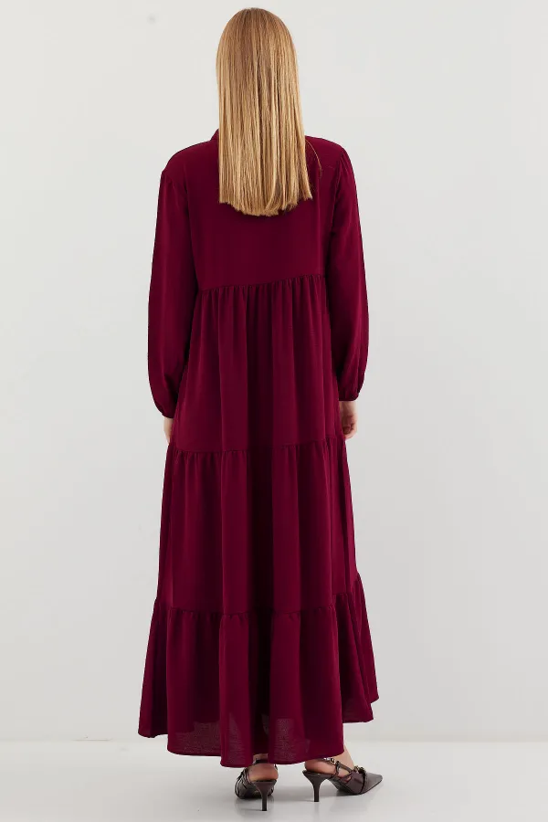 1627 Collar-Tie Hijab Dress - D. Burgundy