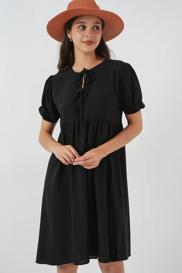 Robe midi à lacets pour femme 2575 - Noire