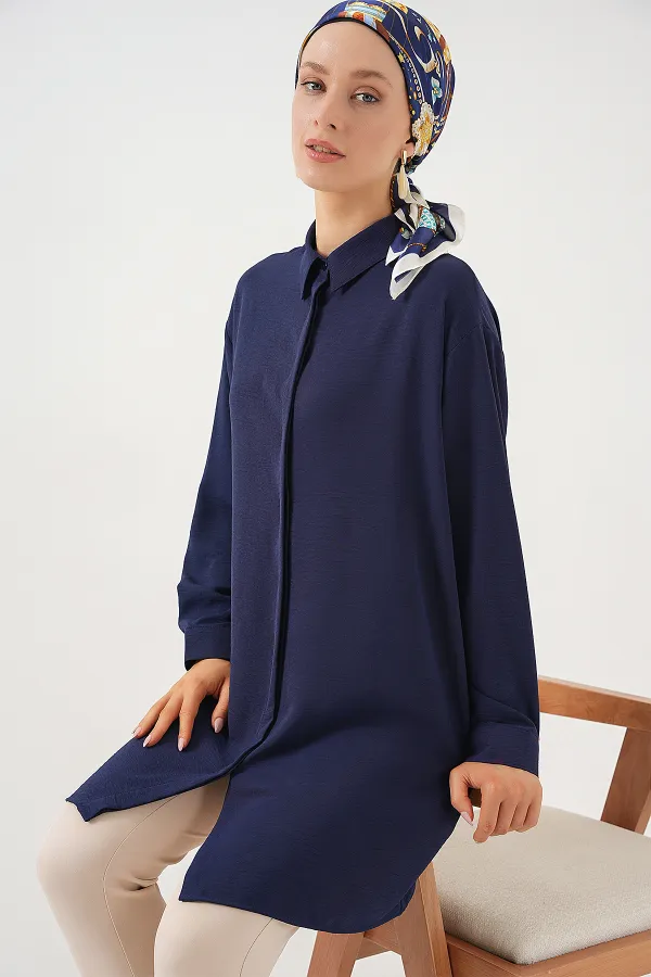 Women's Long Shirt Tunic 5945 - Navy Blue