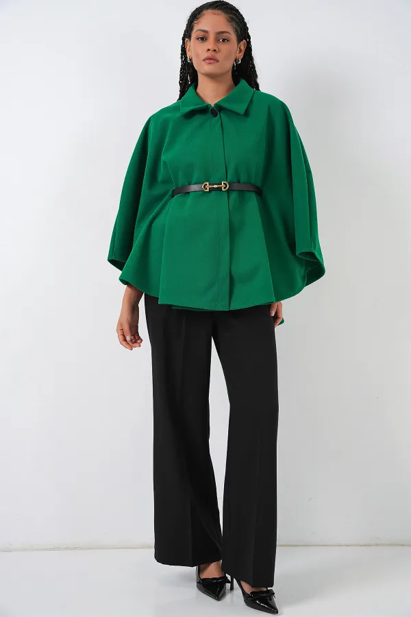 Women's Belted Cashmere Poncho 9170 - Dark Green