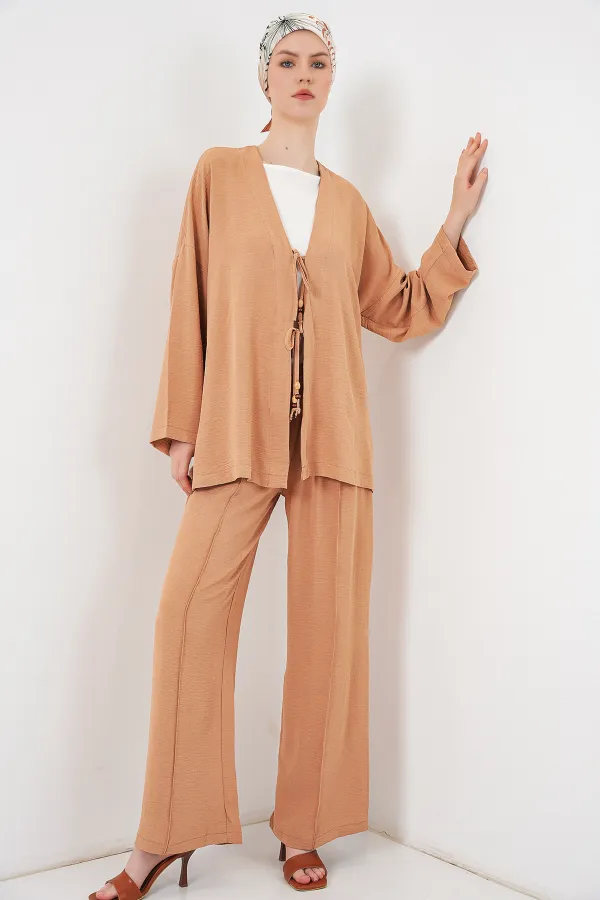 Women's Ayrobin Kimono Pants Two-Piece Set 6739 - Biscuit