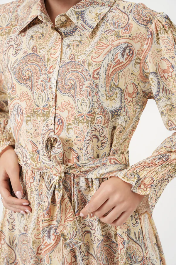 Robe hijab ceinturée pour femme 2589 - Jaune