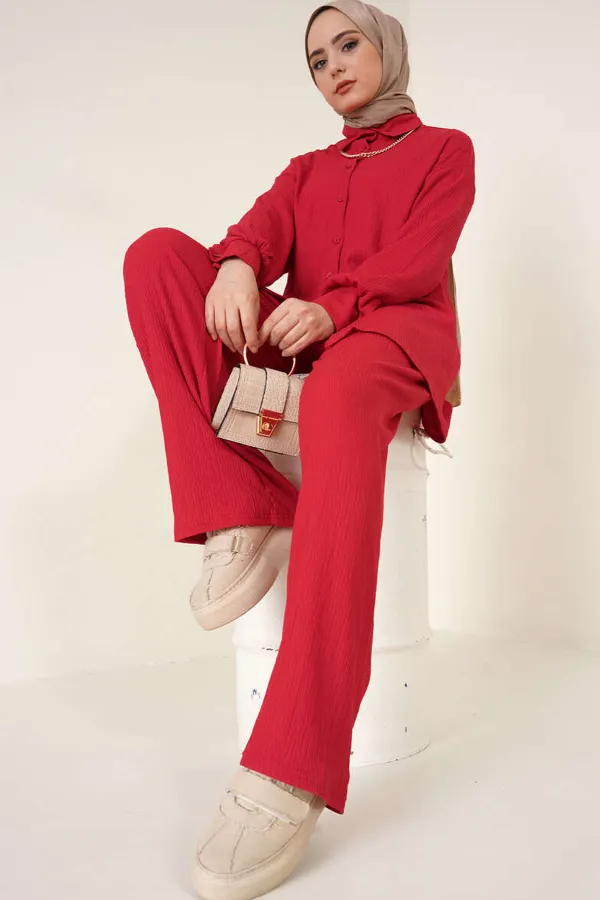 T5858 Knitted Hijab Two-Piece Set - Red T5858 Knitted Hijab Two-Piece Set - Red
