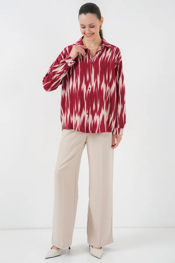 Chemise oversize à motifs pour femme 20301 - Rouge