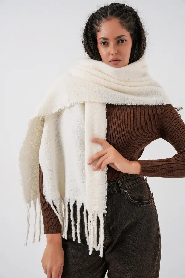Women's Soft Textured Thick Shawl Scarf 15951 - Ecru