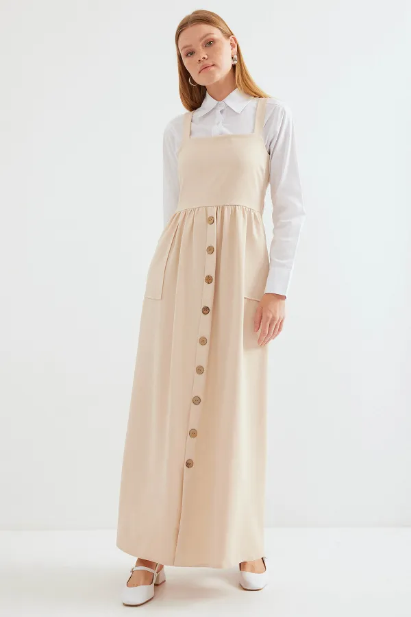 2490 Long Overall Dress - Cream