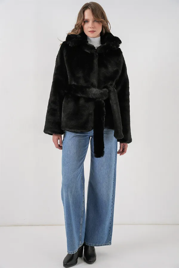 Manteau en fausse fourrure pour femme 5234 - Noir