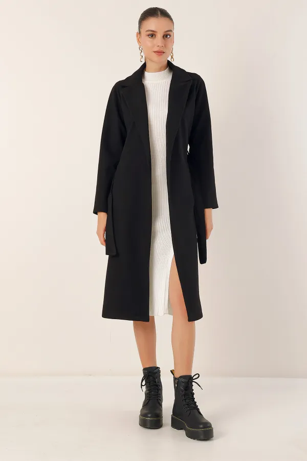 9118 Double-Breasted Cashmere Coat - Black