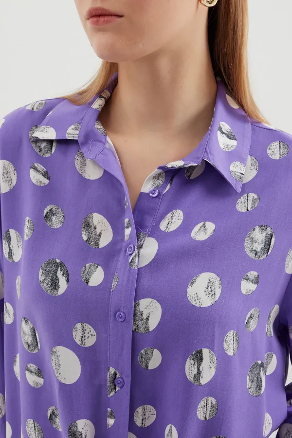 20243 Tied Front Patterned Shirt - Lilac