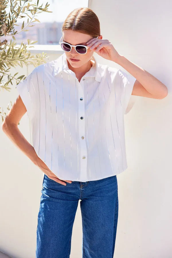 Chemise rayée à manches courtes 20262 - Blanche