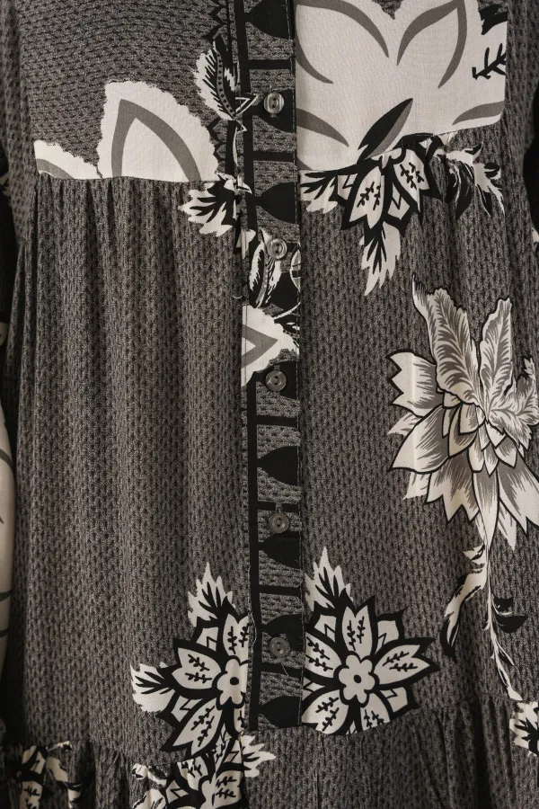 Robe longue hijab à motifs pour femme 2585 - Anthracite