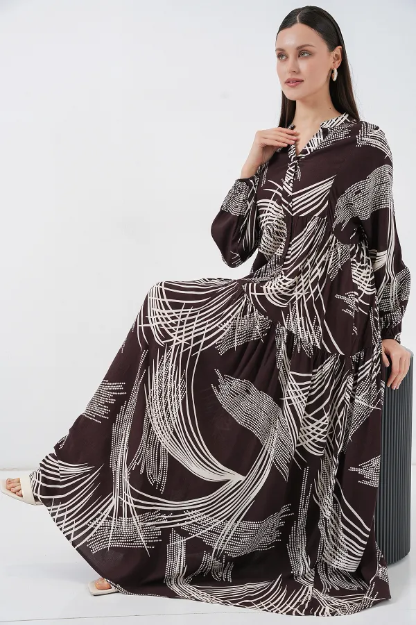 Robe longue hijab à motifs pour femme 2585 - Marron foncé