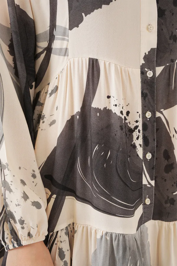 Kadın Desenli Uzun Tesettür Elbise 2585 - Siyah