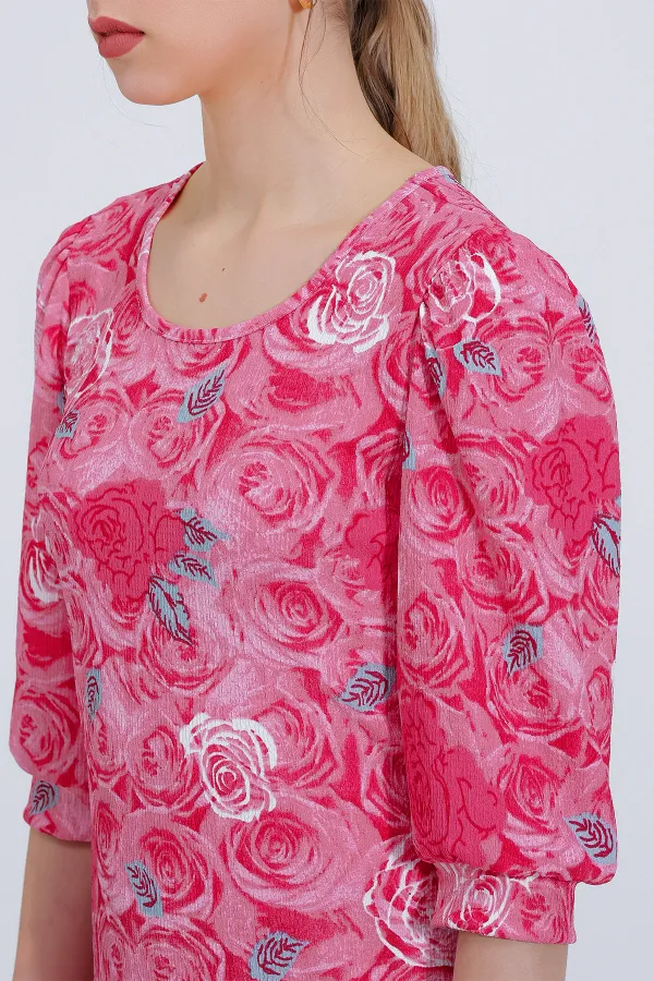 Robe midi pour femme à motif grenade et rose 2477