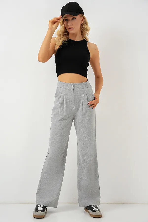 Pantalon palazzo taille haute 6638 - Gris clair