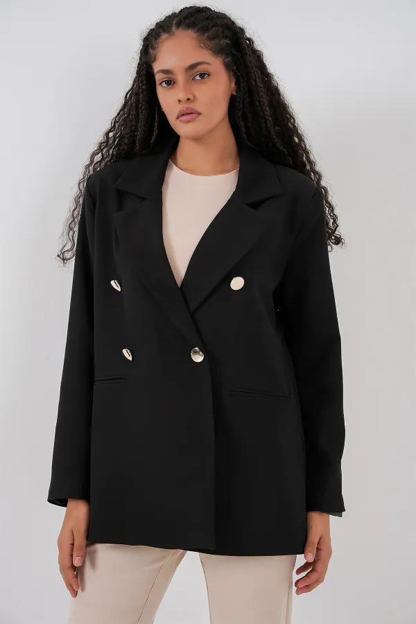 Veste blazer croisée pour femme 0722 - Noir