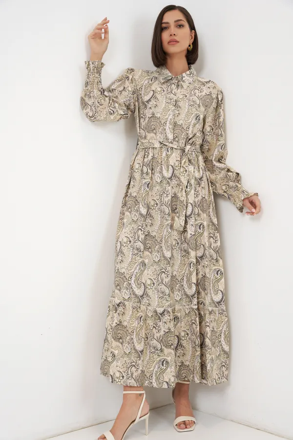 Robe hijab ceinturée pour femme 2589 - Beige