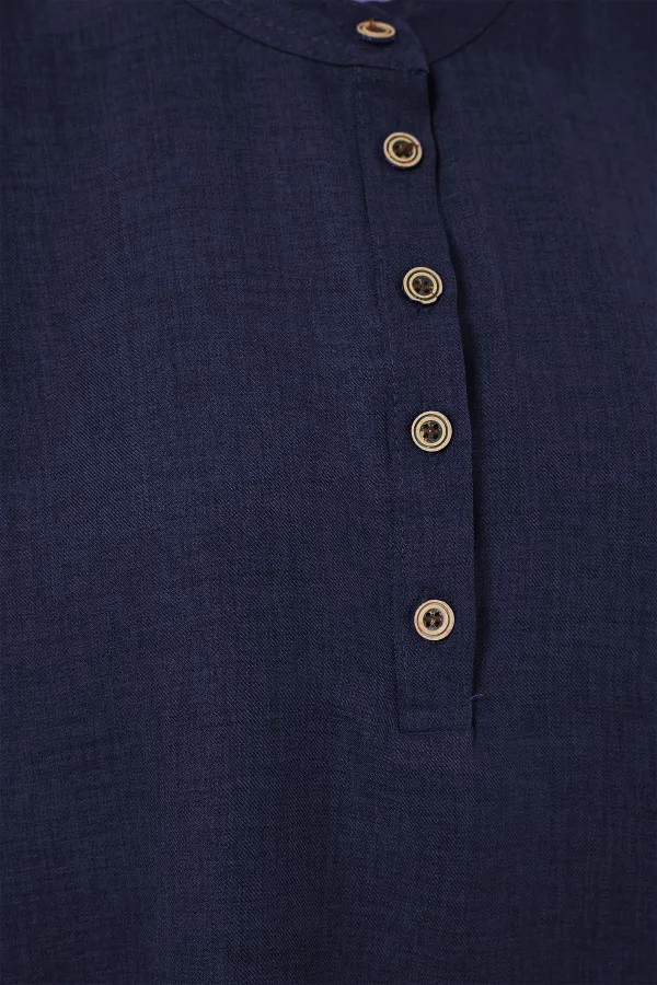 6678 Ensemble deux pièces tunique et pantalon en lin - Bleu marine