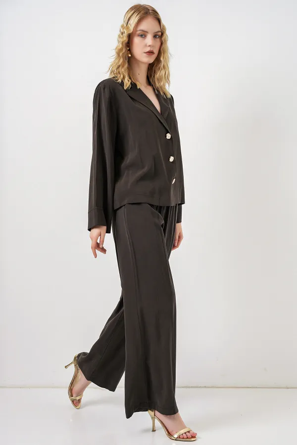 Women's Jacket and Trousers Two-Piece Set 30065 - Dark Brown