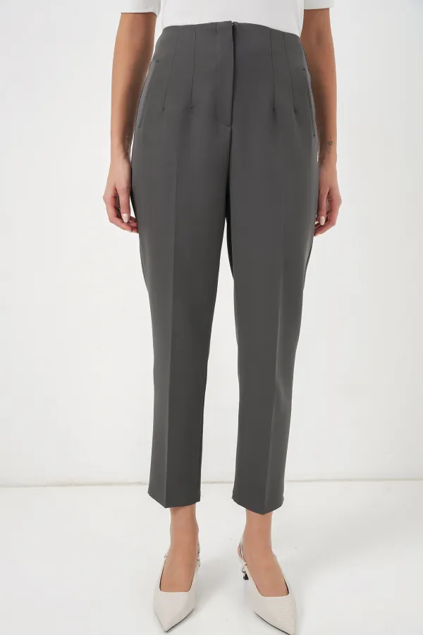 Pantalon en tissu taille haute 6650 - Anthracite