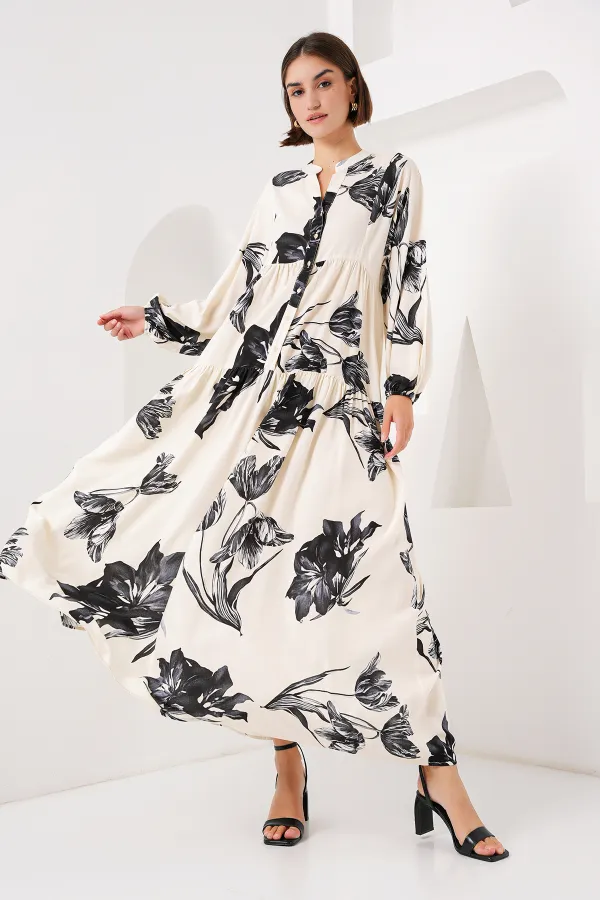 Robe hijab à motifs authentiques 2423 - Crème foncée