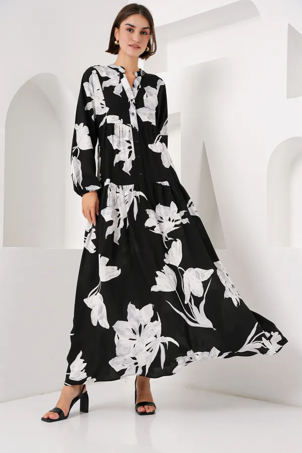 2423 Authentic Patterned Hijab Dress - J. Black