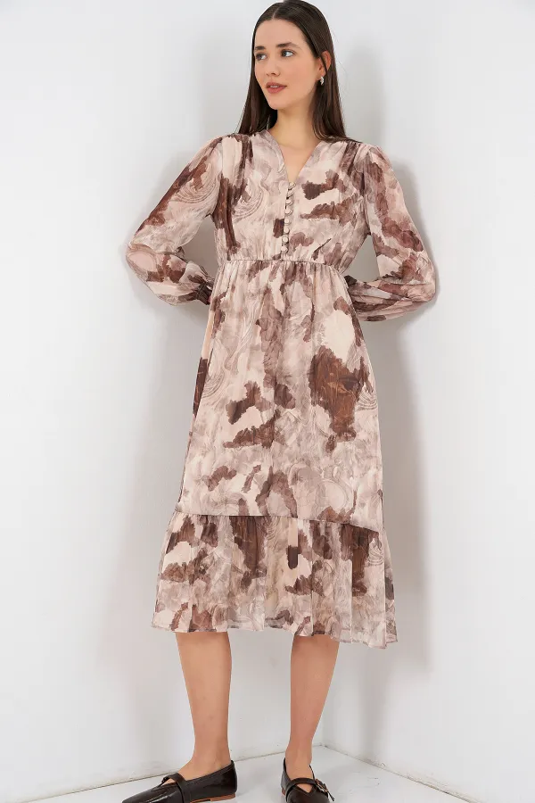 Robe en mousseline à motifs 2137 - Beige foncé